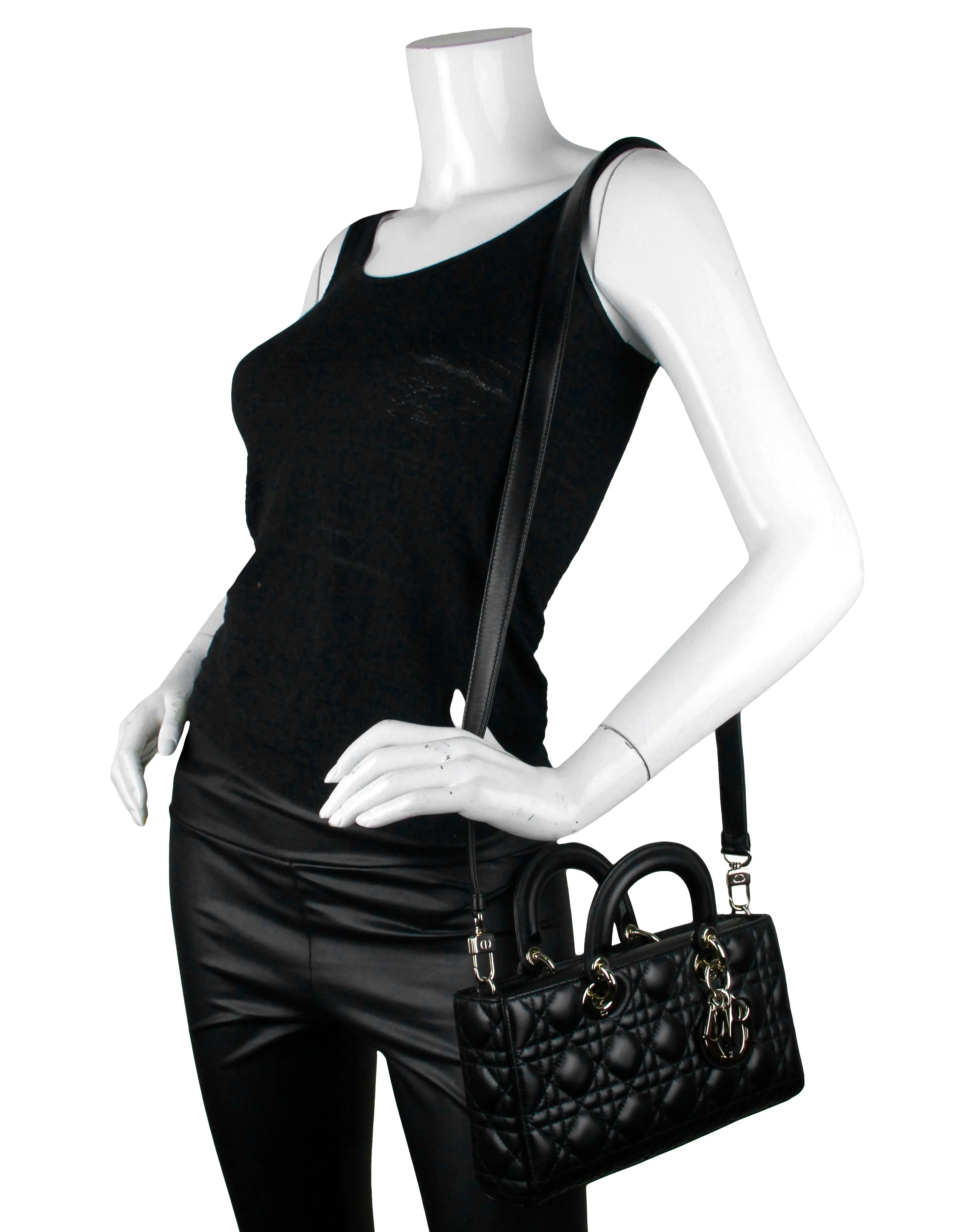 Christian Dior Black Cannage Lambskin Quilted Leather Lady D-Joy Bag