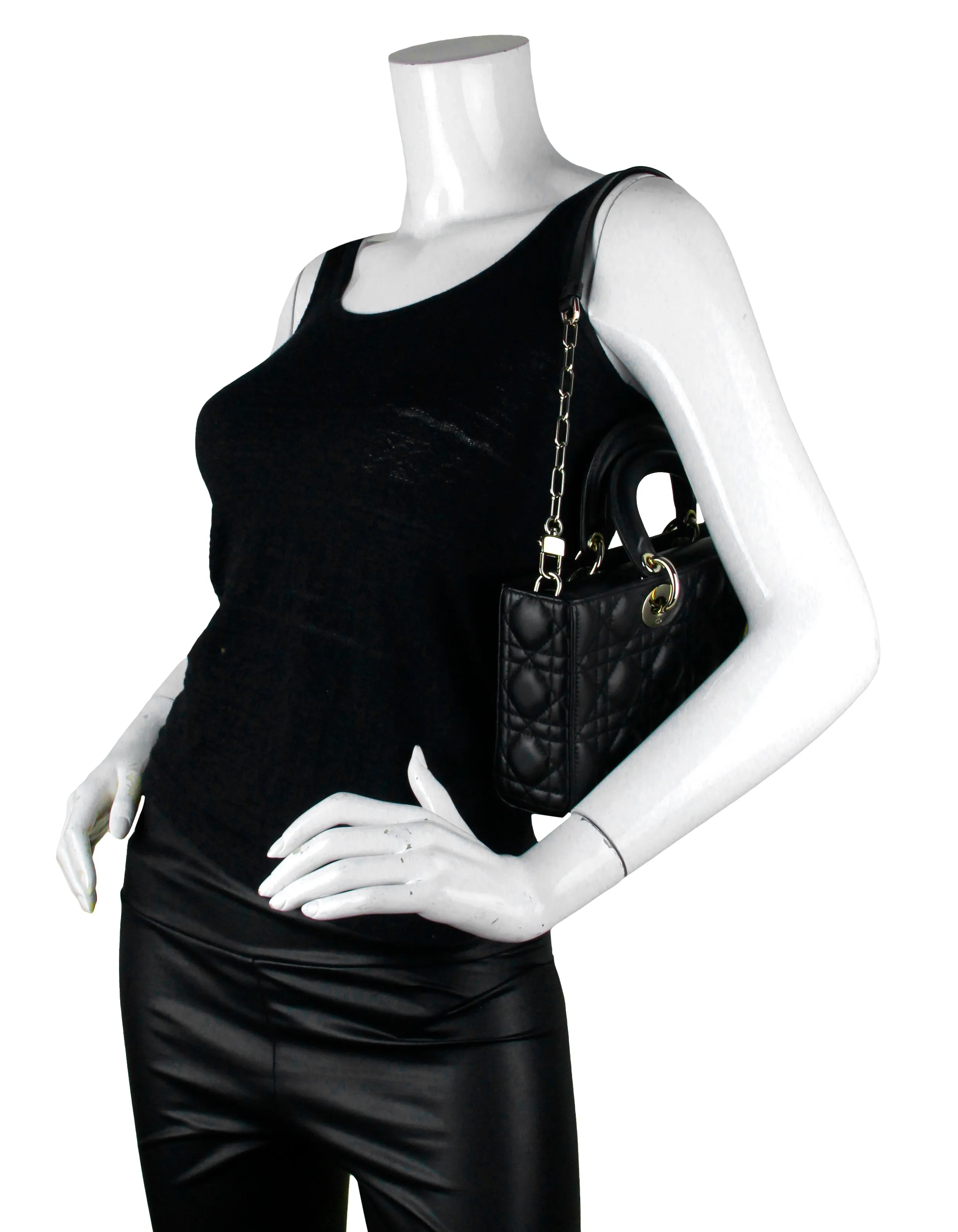 Christian Dior Black Cannage Lambskin Quilted Leather Lady D-Joy Bag
