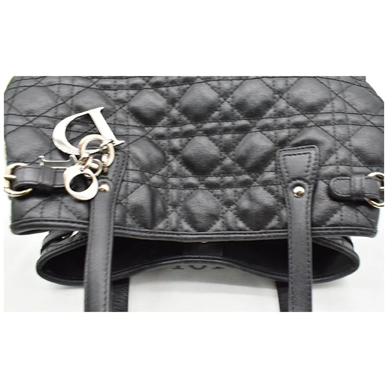 CHRISTIAN DIOR Panarea Quilted Cannage Rosato Canvas Tote Bag Black
