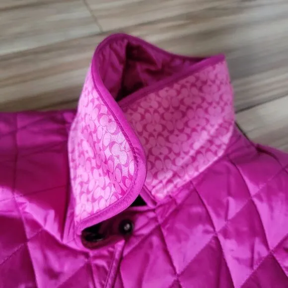 Coach 1941 Diamond Quilted Hack Collared Signature Jacket in Fuchsia Hot Pink