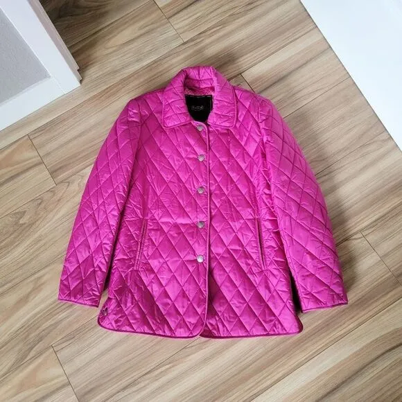 Coach 1941 Diamond Quilted Hack Collared Signature Jacket in Fuchsia Hot Pink