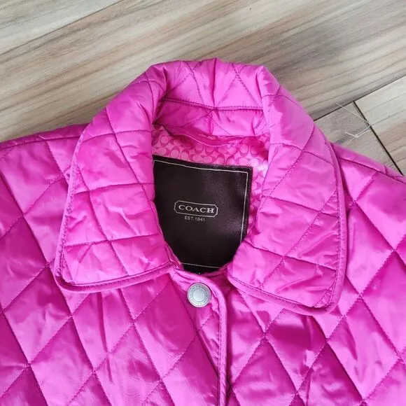 Coach 1941 Diamond Quilted Hack Collared Signature Jacket in Fuchsia Hot Pink