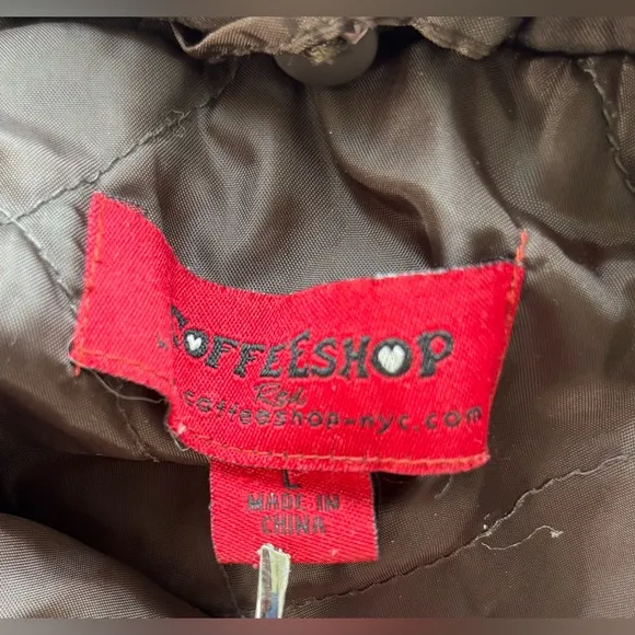 CoffeeShop Women’s Quilted Down Jacket in Chocolate Brown Sz L