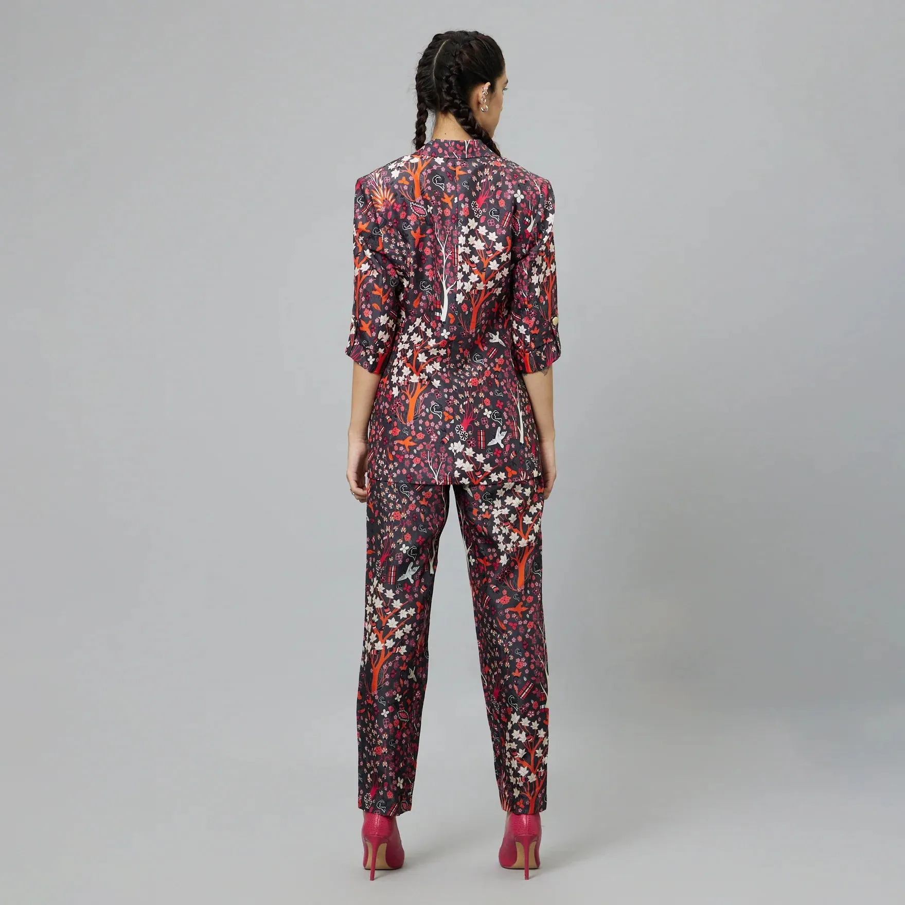 CONCRETE JUNGLE PRINT PANT SUIT PAIRED WITH A BUSTIER