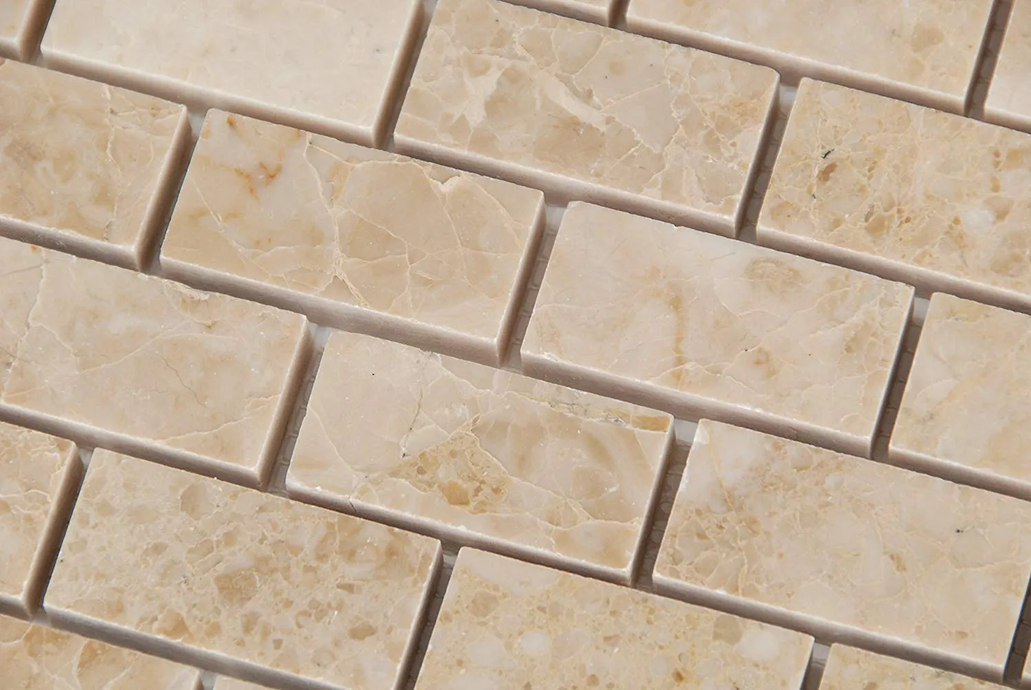 Crema Cappuccino Marble 1 X 2 Brick Polished Mosaic Tiles - Premium Quality (LOT of 5 SHEETS)