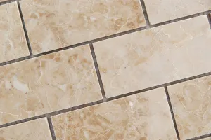 Crema Cappuccino Marble 2 X 4 Brick Polished Mosaic Tiles - Premium Quality (SAMPLE)