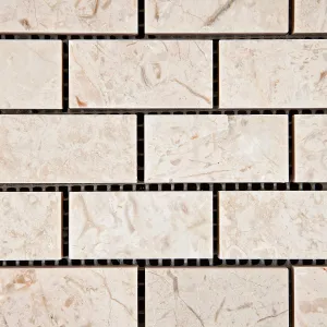 Crema Diva Marble 1 X 2 Polished Brick Mosaic Tile - 6" X 6" Sample