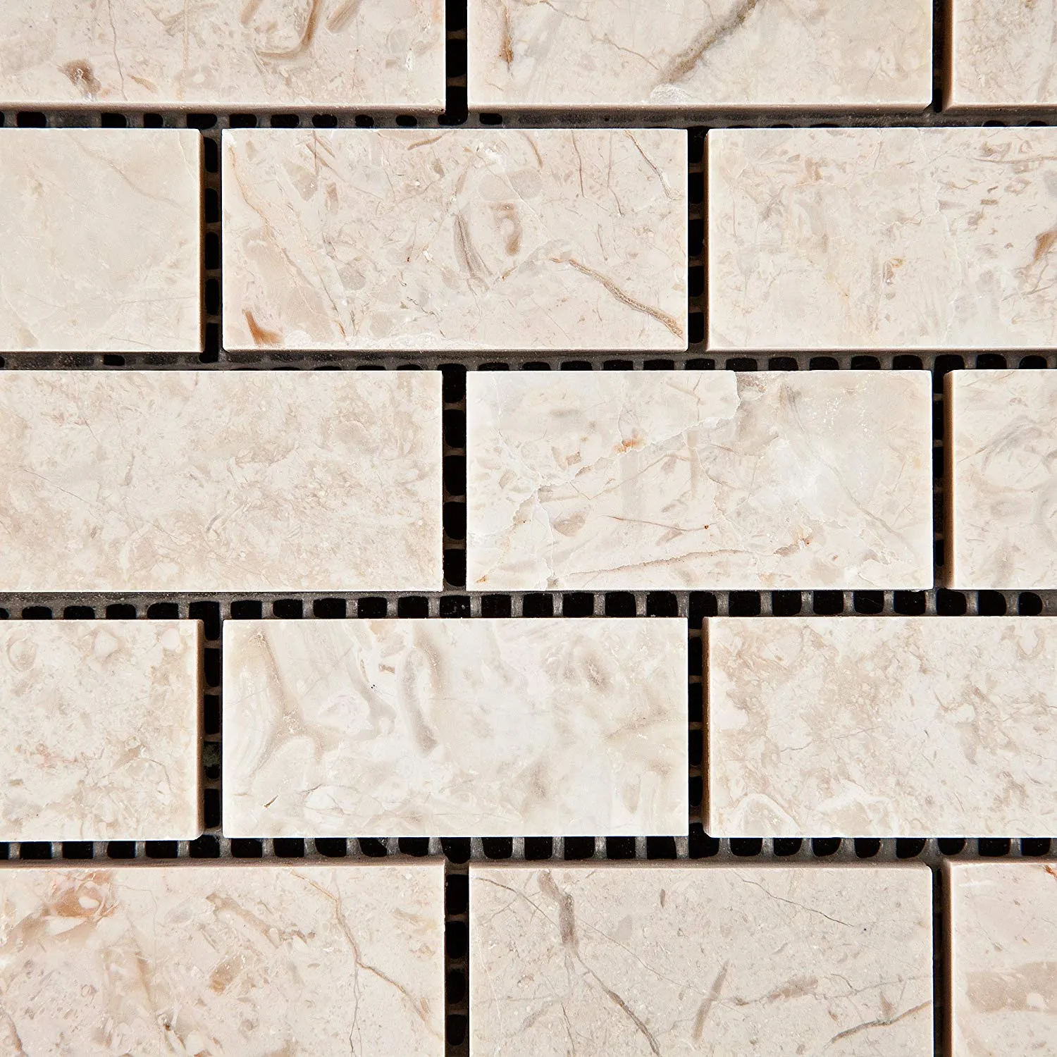 Crema Diva Marble 1 X 2 Polished Brick Mosaic Tile - 6" X 6" Sample