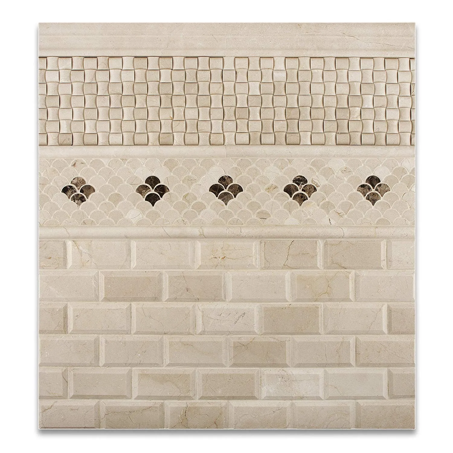 Crema Marfil Marble Polished Fan Mosaic Tile - 6" X 6" Sample