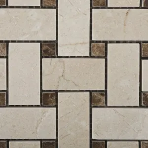 Crema Marfil Polished Basketweave Mosaic Tile w/ Emperador Dark Dots - Lot of 50 sq. ft.