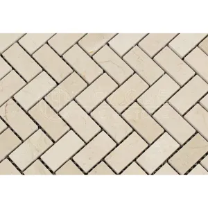 Crema Marfil Spanish Marble 1 X 2 Herringbone Mosaic Tile, Polished