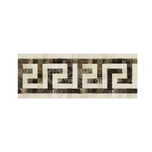 Crema Marfil Spanish Marble Greek Key Border with Emperador Dark Marble, Polished