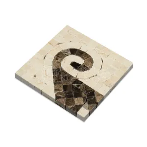 Crema Marfil Spanish Marble Wave Border Corner with Emperador Dark Marble, Polished
