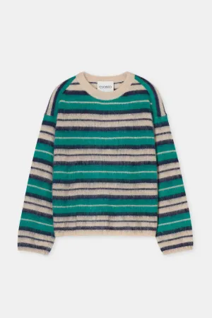 Crew Sweater Green/Blue Stripe