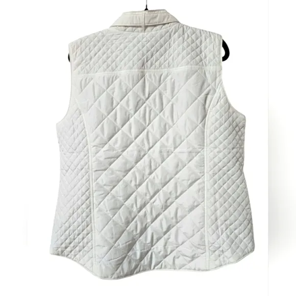 Crown &amp; Ivy White Quilted Puffer Vest Gold Zip up w/ Zip Pockets Collar Size XXL
