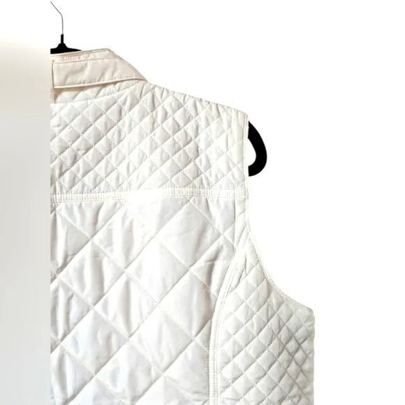 Crown &amp; Ivy White Quilted Puffer Vest Gold Zip up w/ Zip Pockets Collar Size XXL