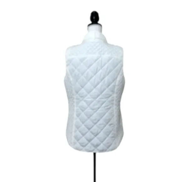 Crown &amp; Ivy White Quilted Puffer Vest Gold Zip up w/ Zip Pockets Collar Size XXL