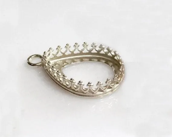 Crown Pear Bezel Pendant Blank Silver