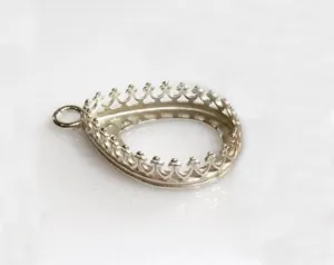 Crown Pear Bezel Pendant Blank Silver