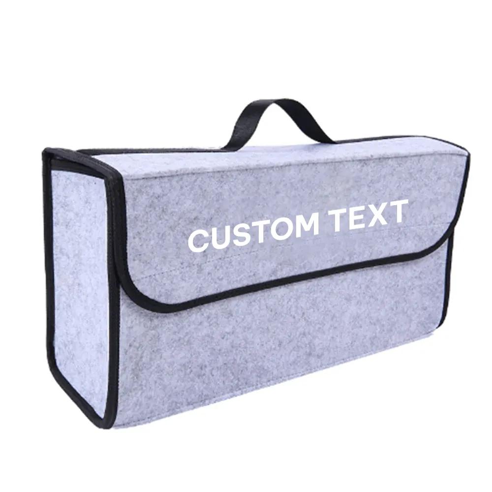 Custom Text For Soft Felt Car Bag Organizer, Compatible with All Cars, Folding Car Storage Box Non Slip Fireproof Car Trunk Organizer CA12990