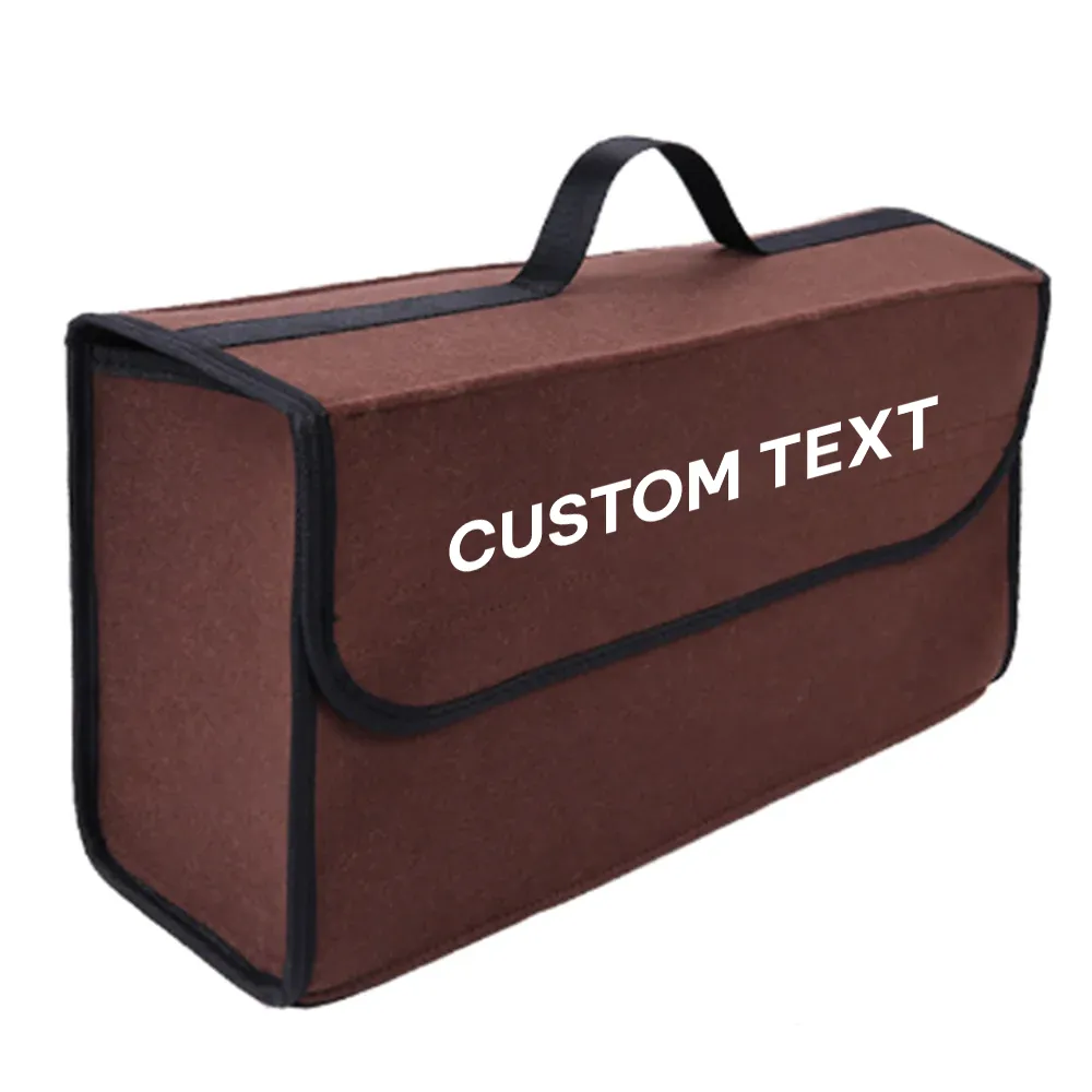 Custom Text For Soft Felt Car Bag Organizer, Compatible with All Cars, Folding Car Storage Box Non Slip Fireproof Car Trunk Organizer PU12990