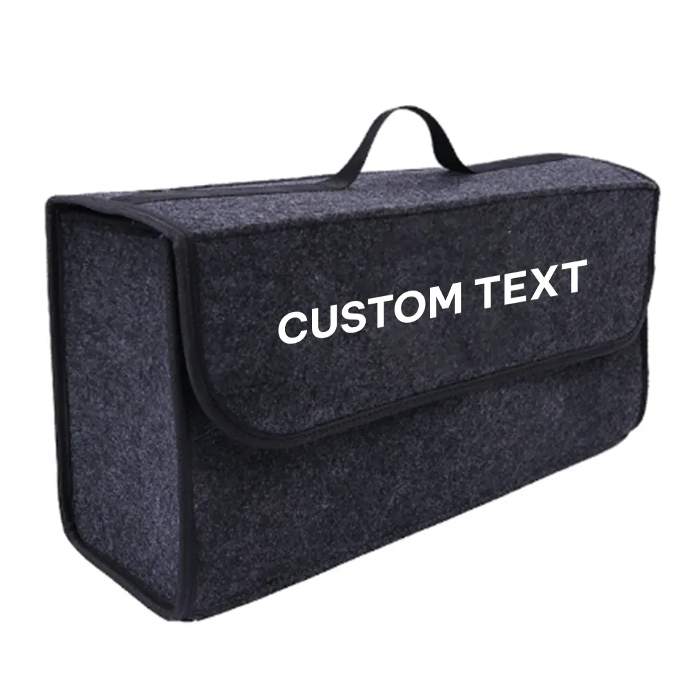 Custom Text For Soft Felt Car Bag Organizer, Compatible with All Cars, Folding Car Storage Box Non Slip Fireproof Car Trunk Organizer PU12990