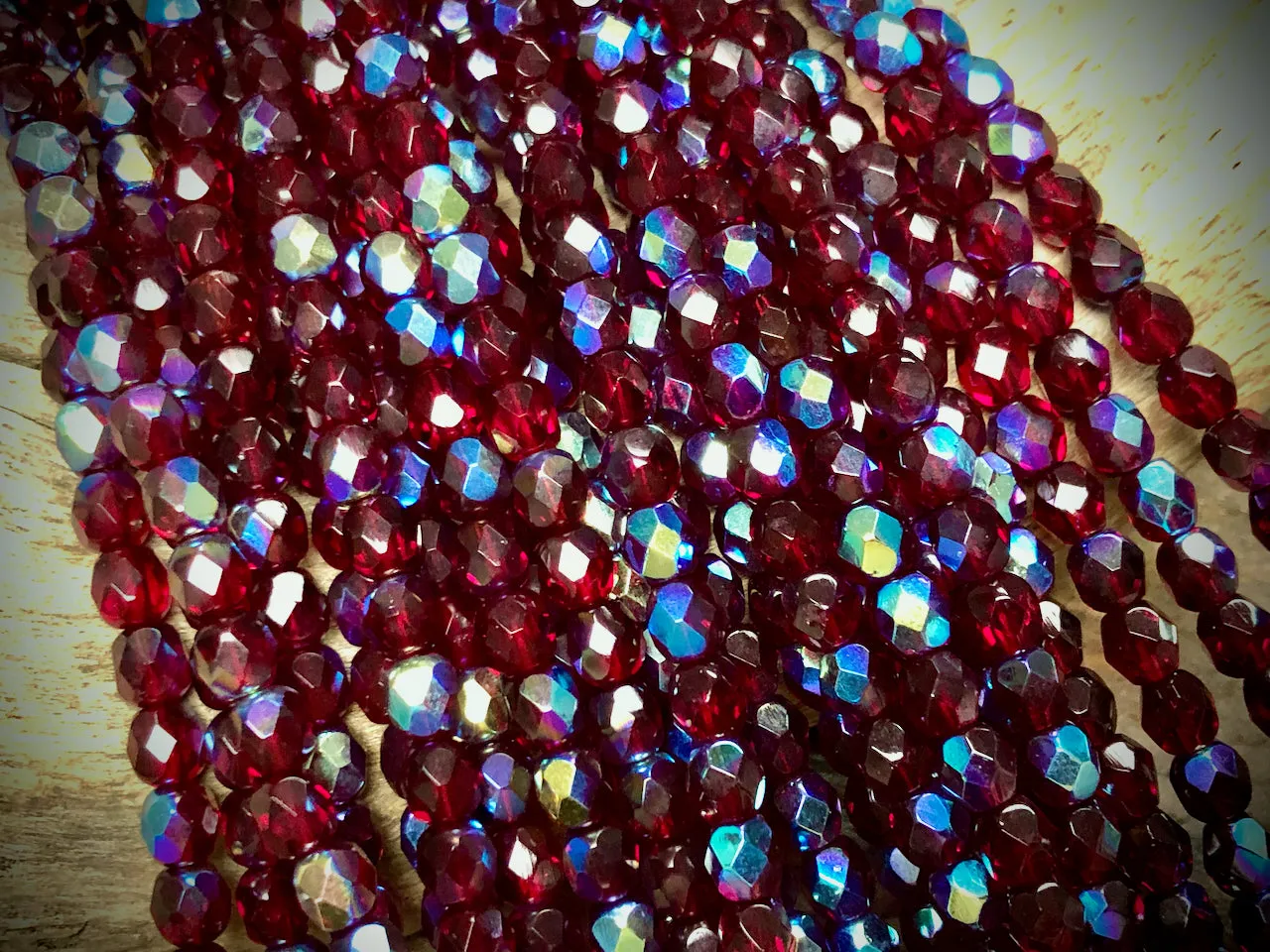 Czech Glass Fire Polished Bead Strand - Faceted Rounds - 5mm - 5”