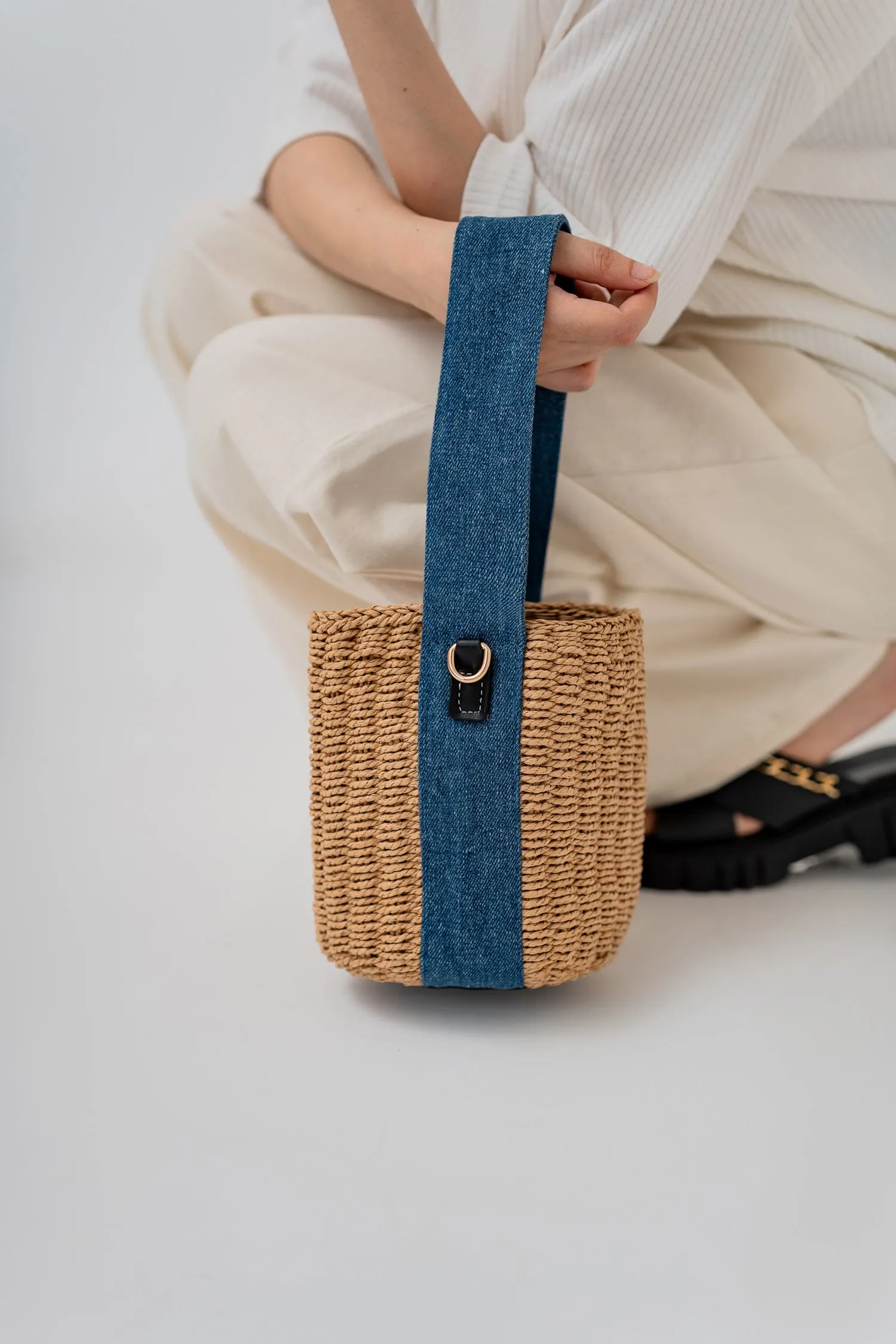 Denim Strap Basket Bag