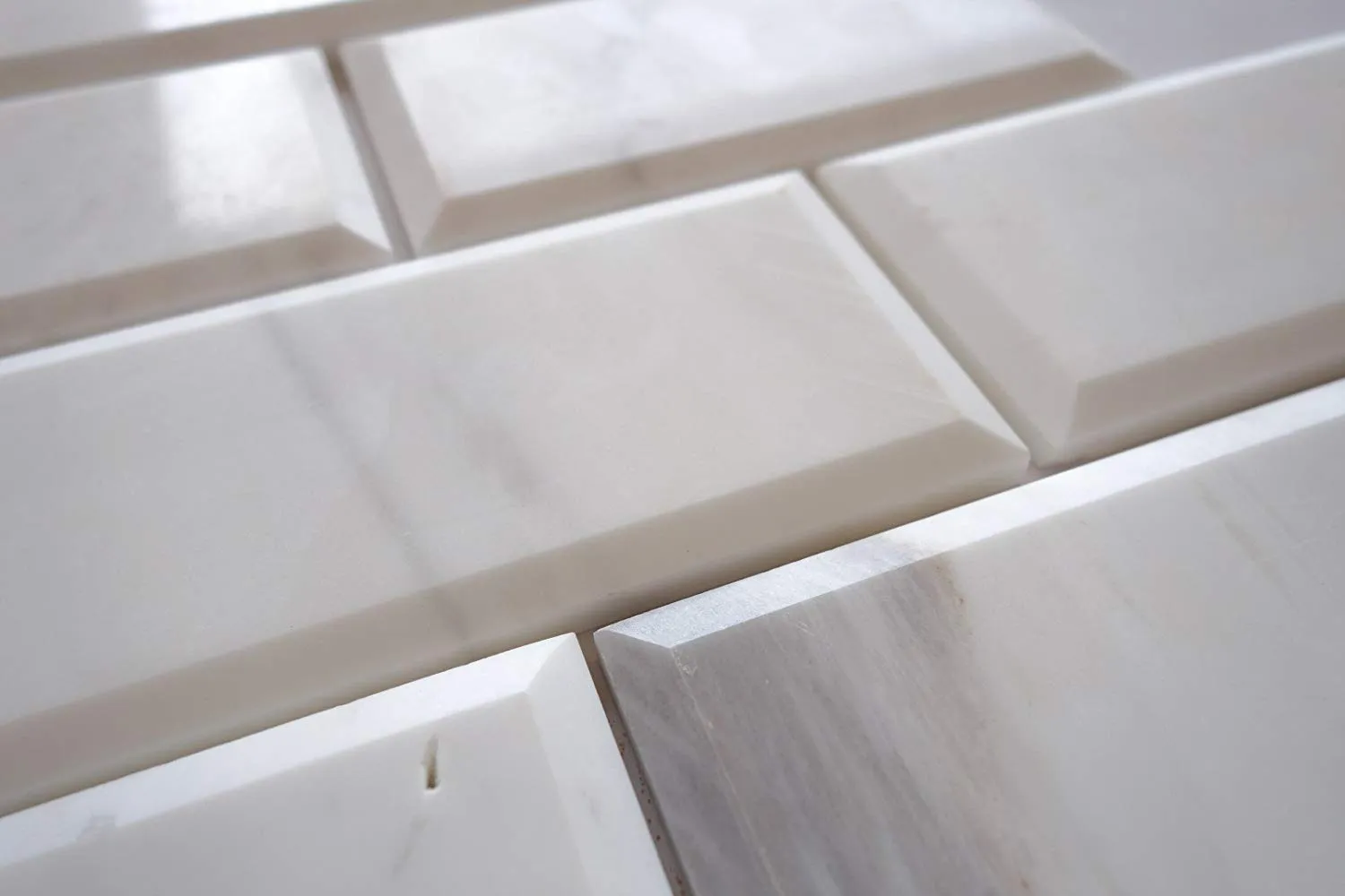 Dolomite White (Bianco Dolomiti) Marble 3 X 6 Deep-Beveled & Polished Subway Tile - STANDARD QUALITY - Lot of 20 Sq. Ft.