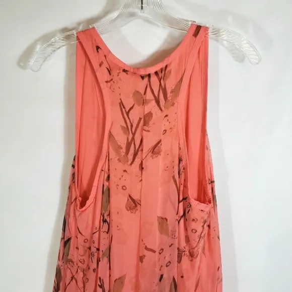 Eiki Italian Silk Floral Sleeveless Sheer Shift Coral Dress Size Large