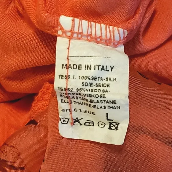 Eiki Italian Silk Floral Sleeveless Sheer Shift Coral Dress Size Large