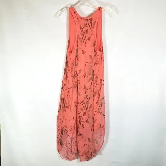 Eiki Italian Silk Floral Sleeveless Sheer Shift Coral Dress Size Large