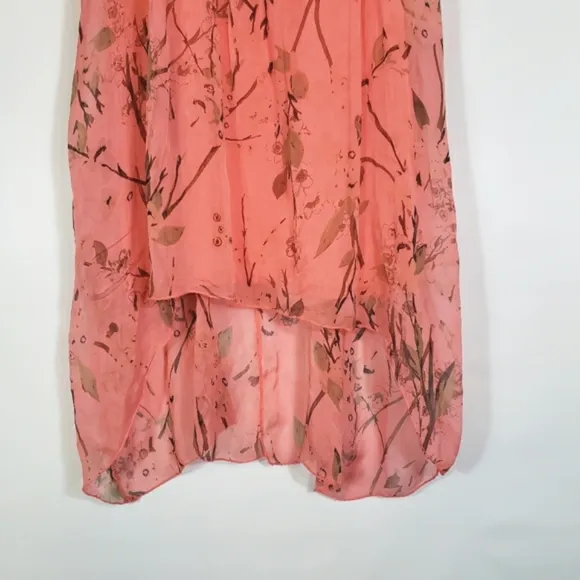 Eiki Italian Silk Floral Sleeveless Sheer Shift Coral Dress Size Large