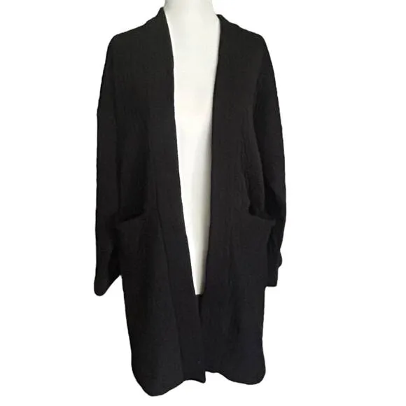 Eileen Fisher Cardigan Long Line Organic Cotton Black Medium