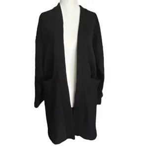Eileen Fisher Cardigan Long Line Organic Cotton Black Medium