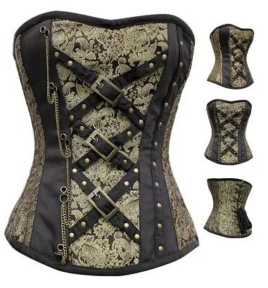 Elctra Gold Coffee Brocade Corset With Chain