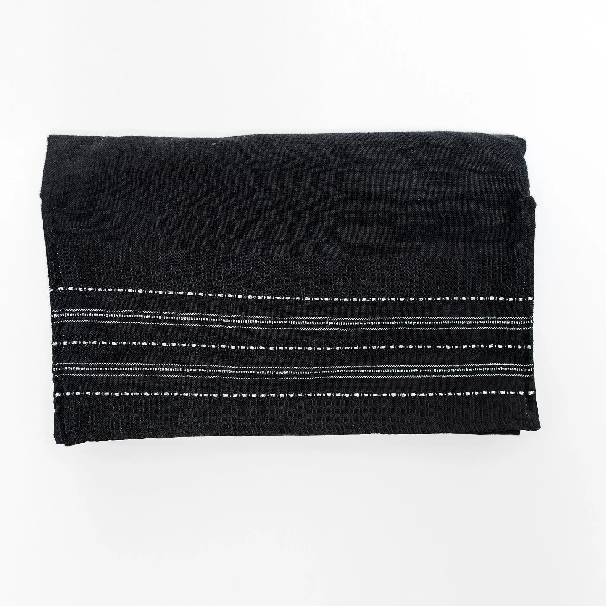 Elia - Cotton Tallit - Silver on Black