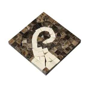 Emperador Dark Spanish Marble Wave Border Corner with Crema Marfil Marble, Polished