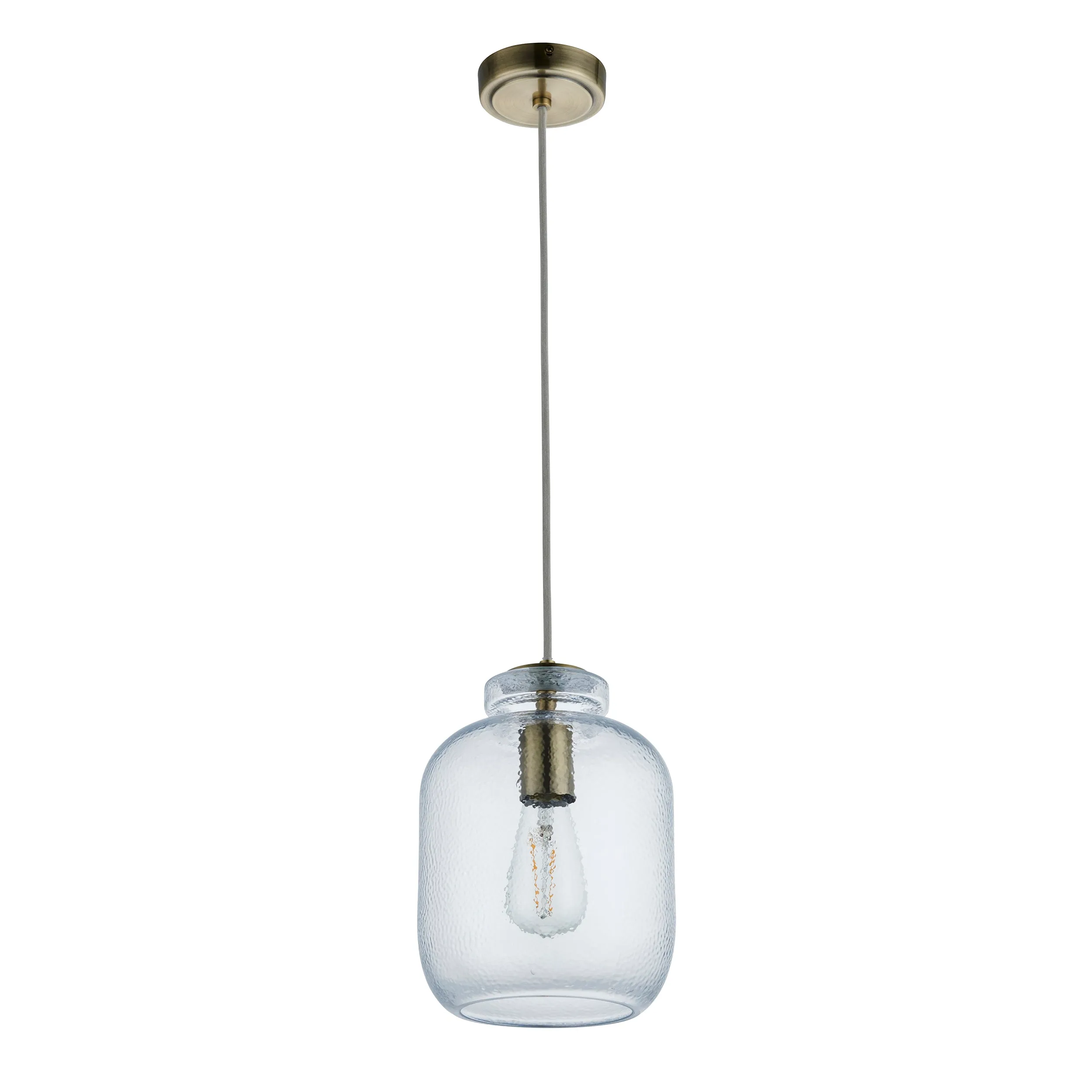 Endon 106923 Lyra 1lt Pendant Clear textured glass & antique brass plate 10W LED E27 (Required)