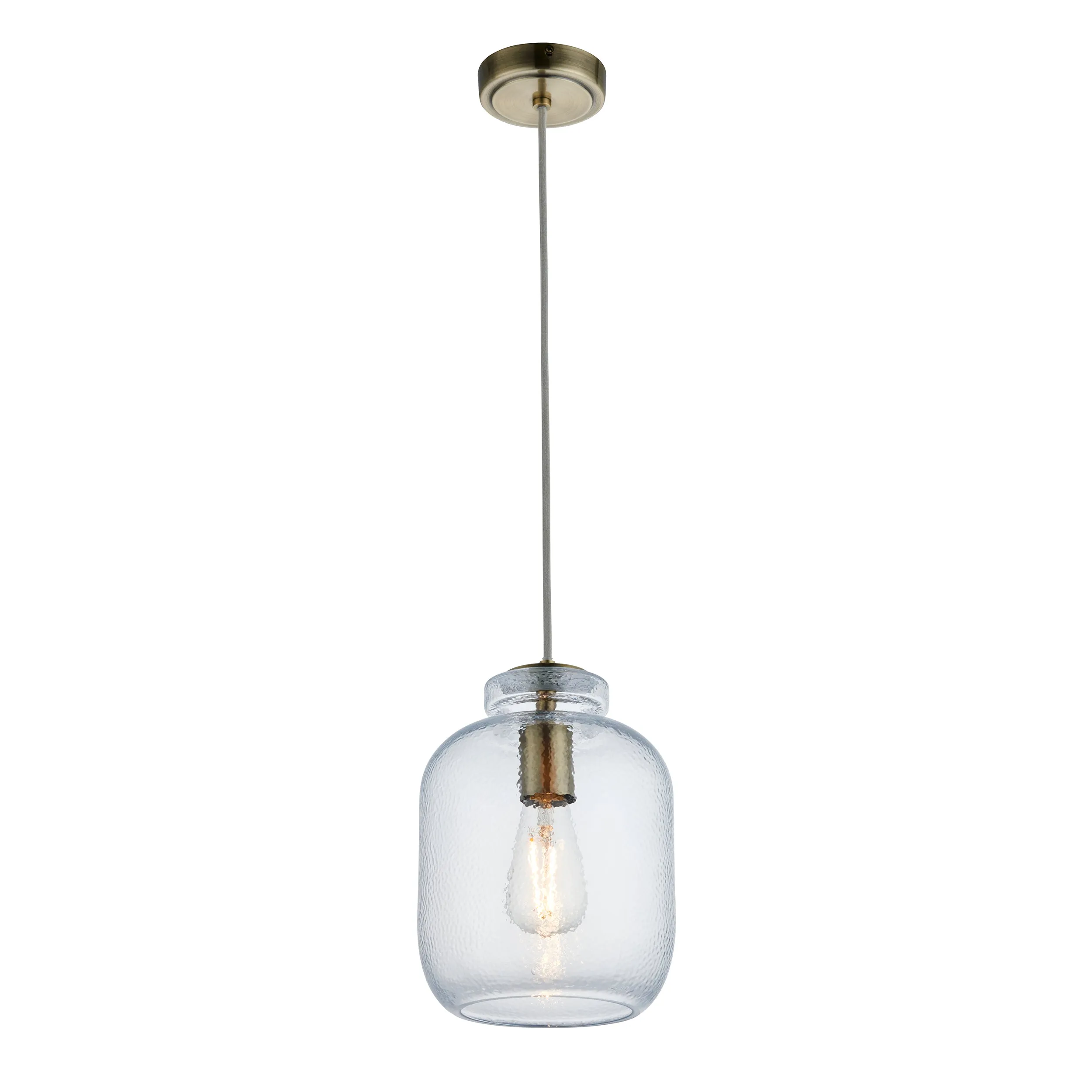 Endon 106923 Lyra 1lt Pendant Clear textured glass & antique brass plate 10W LED E27 (Required)