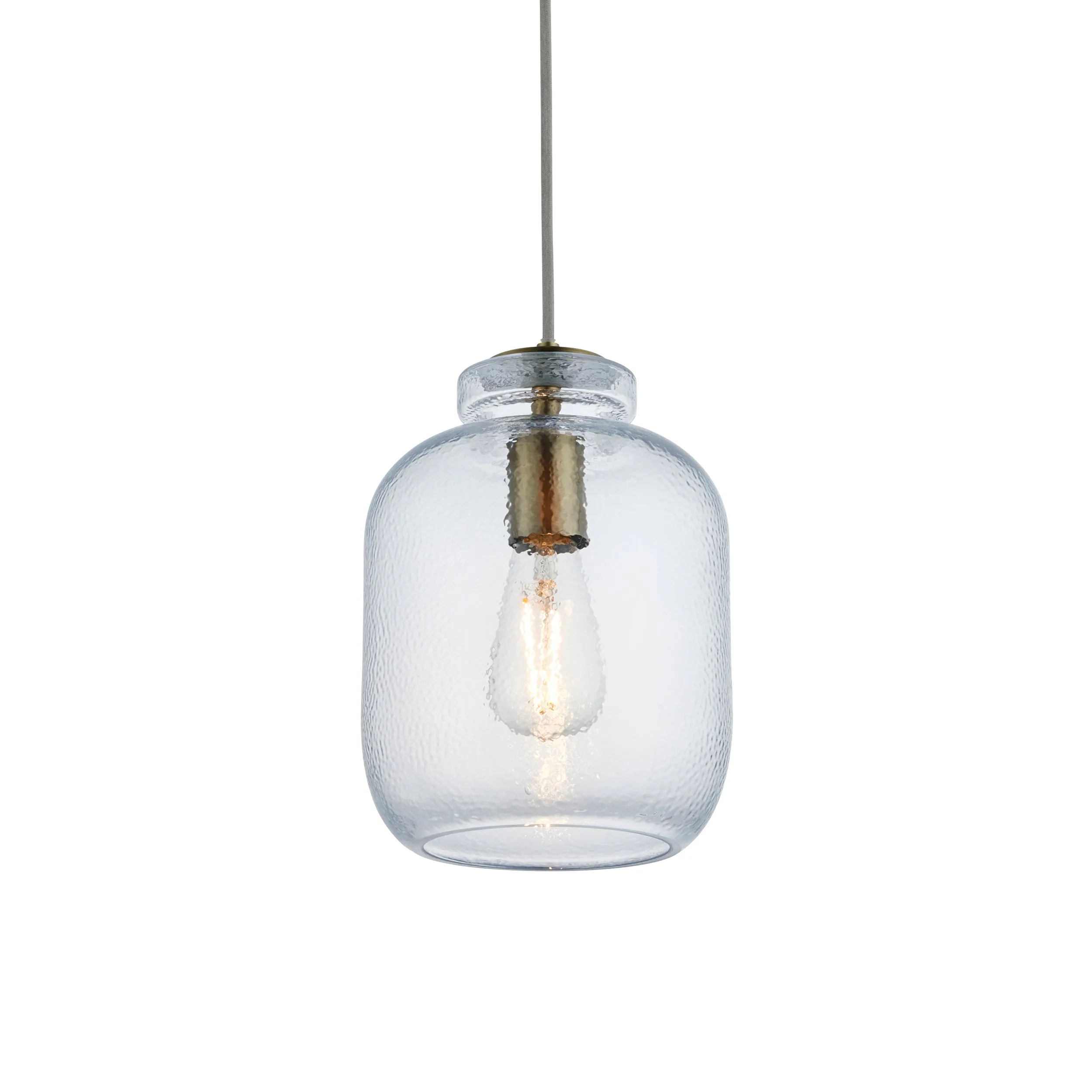 Endon 106923 Lyra 1lt Pendant Clear textured glass & antique brass plate 10W LED E27 (Required)