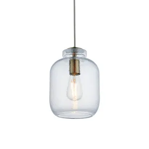 Endon 106923 Lyra 1lt Pendant Clear textured glass & antique brass plate 10W LED E27 (Required)