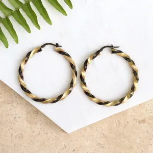 Estate 14KT Yellow Gold   Chocolate Gold Twist Swirl Hoop Earrings 44mm