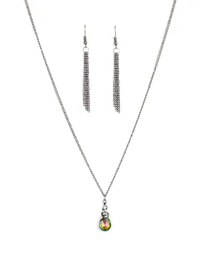 EXCLUSIVE "Timeless Trinket" Gun Metal Oil Spill Rhinestone Solitaire Necklace Set