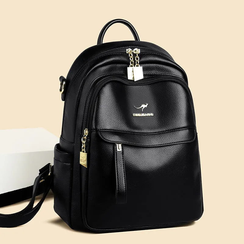 Fashion Mother Soft Leather Large Capacity Backpacks