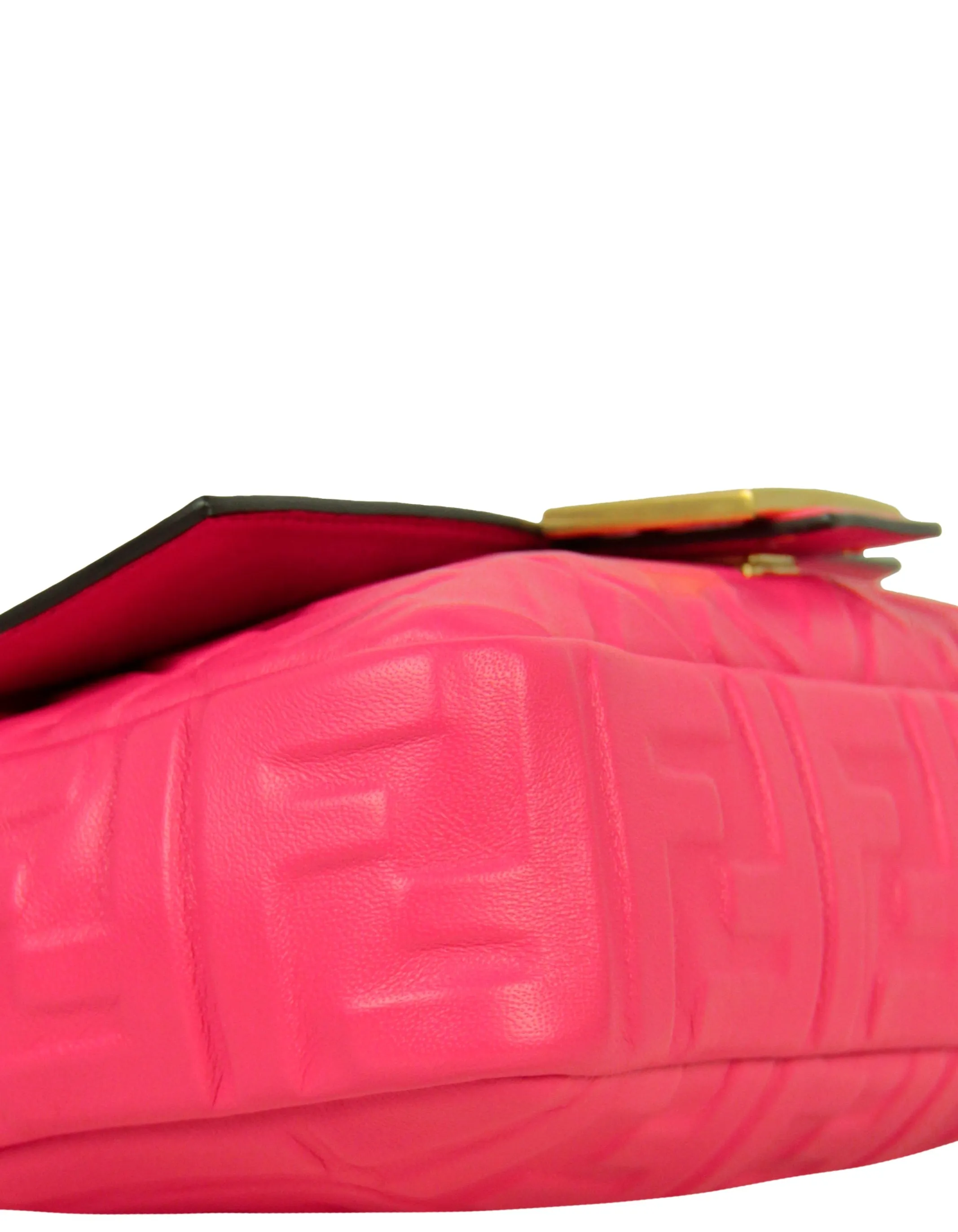 Fendi Pink Nappa Embossed Logo FF 1974 Medium Baguette NM Bag w/ Two Straps