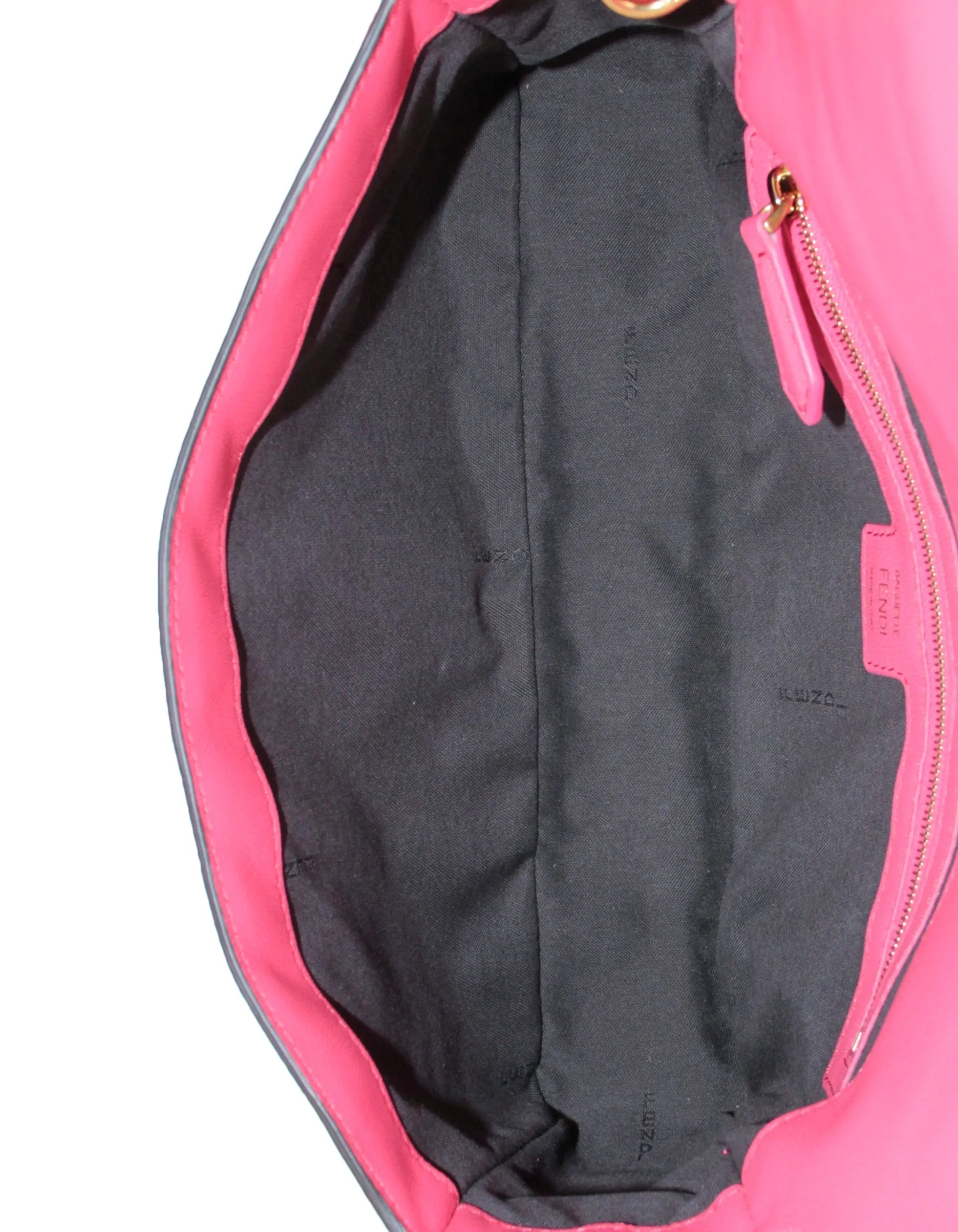 Fendi Pink Nappa Embossed Logo FF 1974 Medium Baguette NM Bag w/ Two Straps