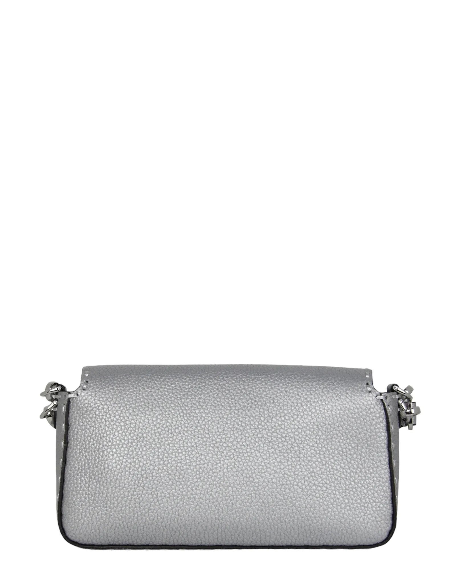 Fendi Silver Selleria Leather Baguette Bag w/ Oversized Topstitching