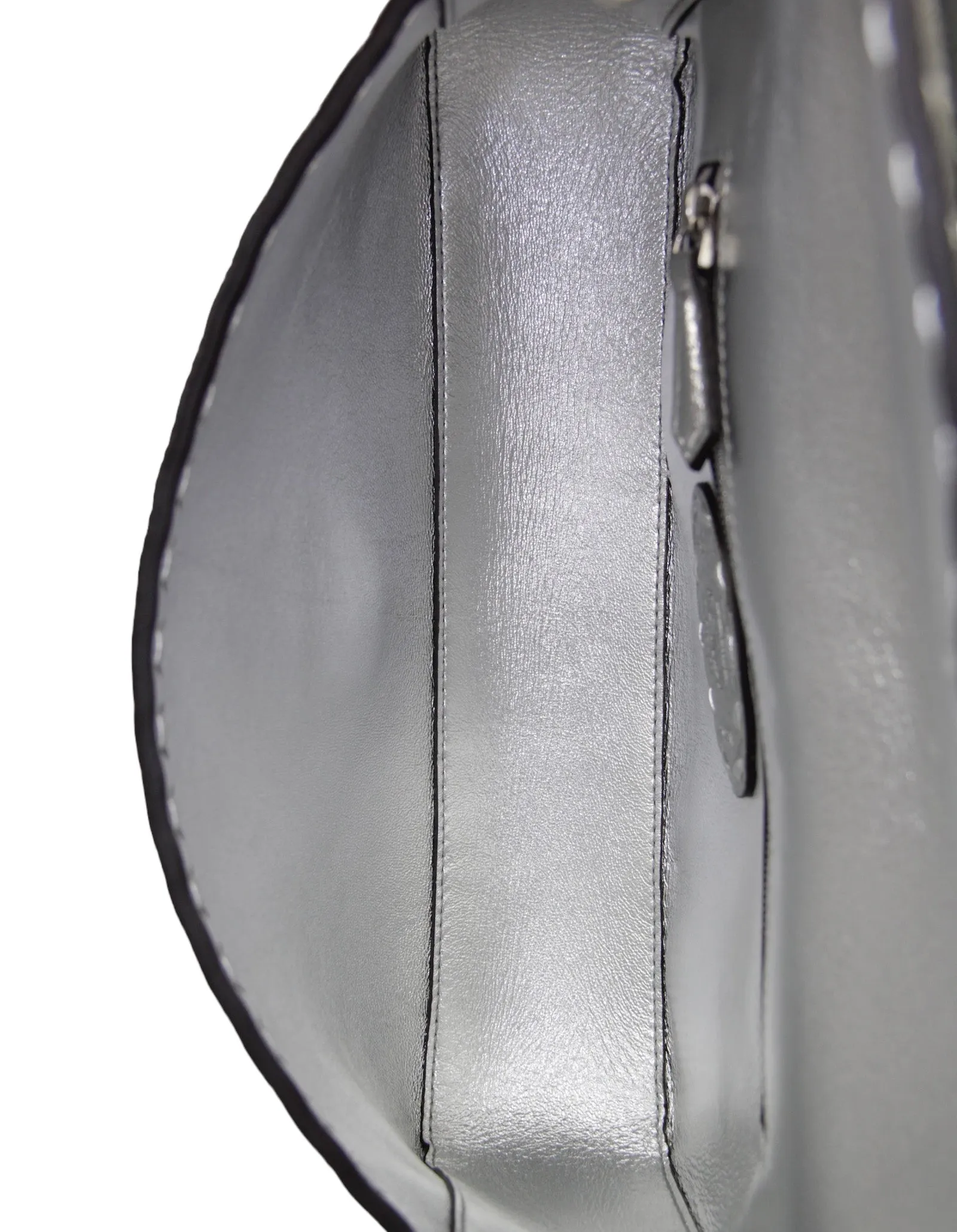 Fendi Silver Selleria Leather Baguette Bag w/ Oversized Topstitching