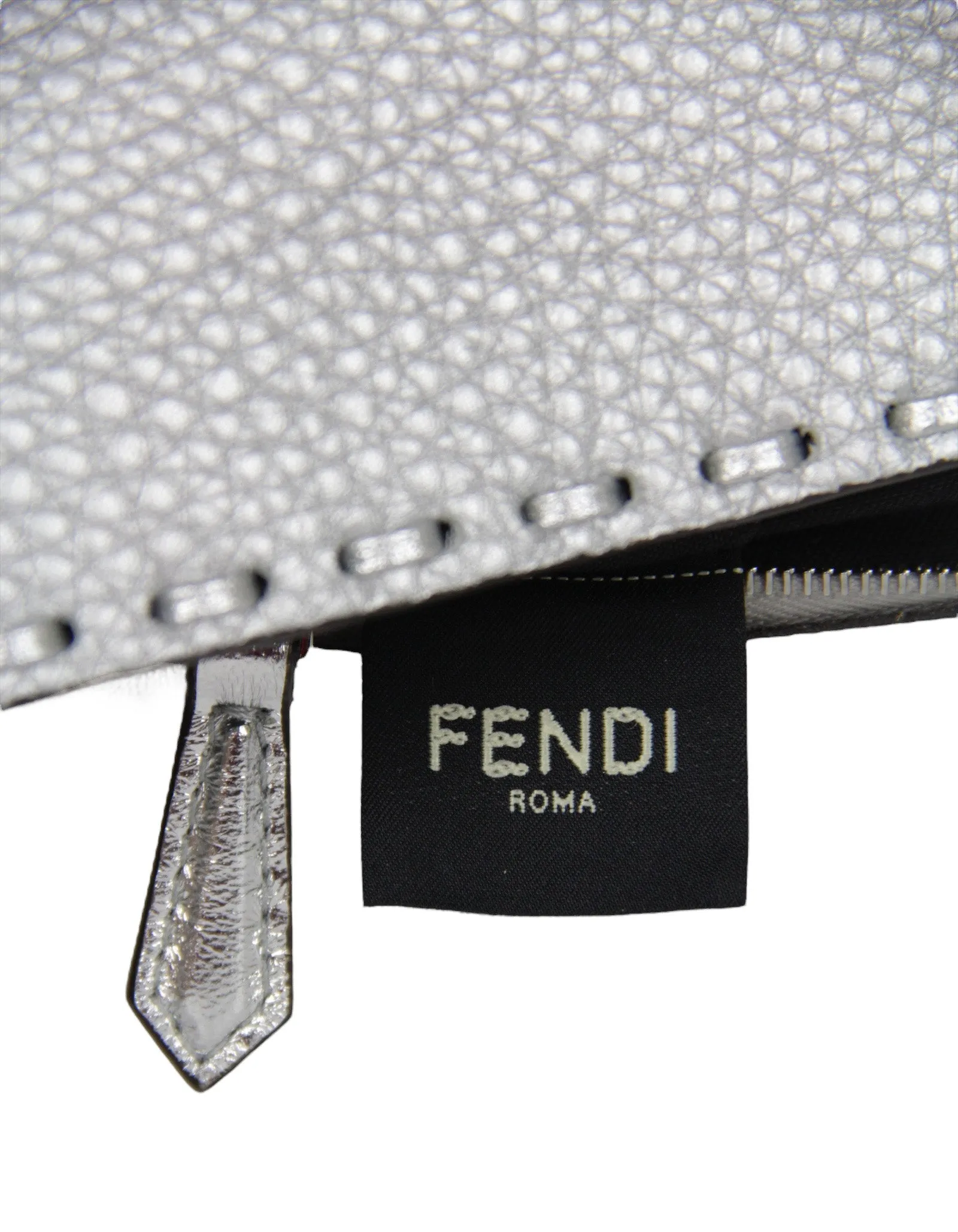 Fendi Silver Selleria Leather Baguette Bag w/ Oversized Topstitching
